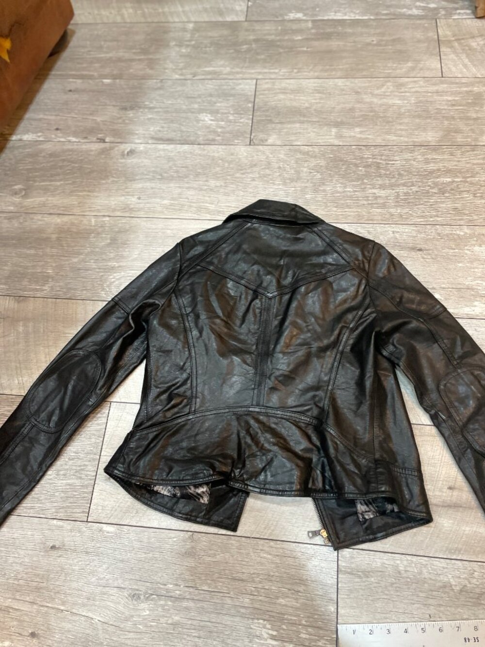 Guess Black Leather Moto Jacket Womens Medium Biker Asymmetrical Zip - Picture 10 of 11